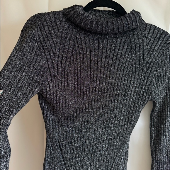 AllSaints Juliette Metallic Long Sleeve Turtleneck Rib Sweater Dress - Picture 6 of 9